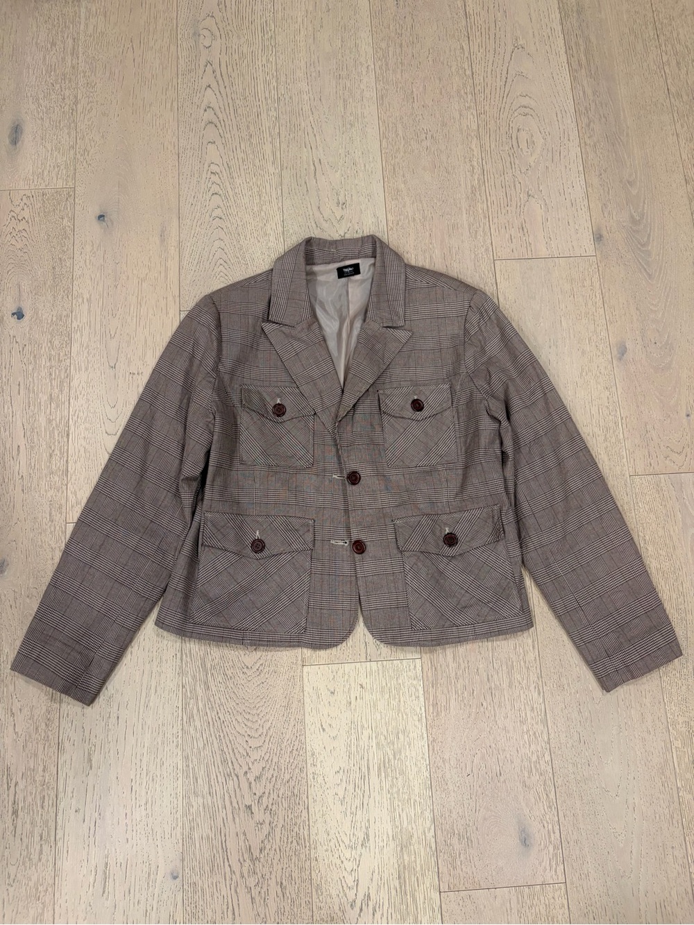 Women's Plaid Utility Blazer Jacket - Brown